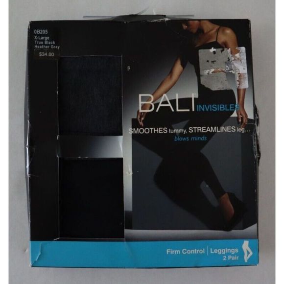 Bali Invisibles Women's Sz XL Black/Heather Gray Firm Control Leggings - 2 Pairs - Picture 1 of 7
